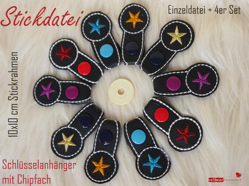 Stickdatei Schlüsselanhänger Chiptasche ITH Einzeldatei und 4er Set für 10x10cm Stickrahmen S502-02